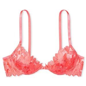 Unlined Floral Embroidered Demi Bra